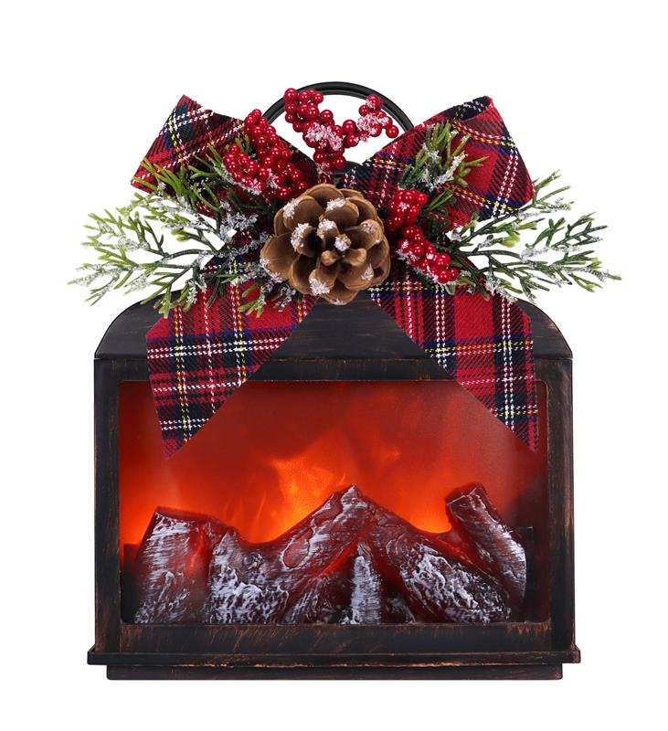 9" Christmas Time Fireplace Lantern,72787-C