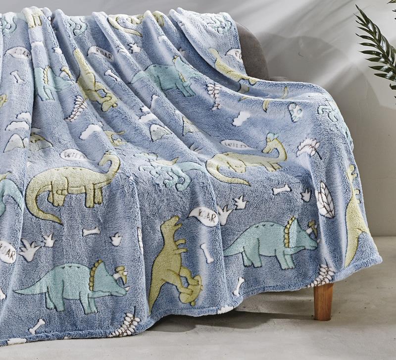 Glow in the Dark Throw - Dinosaur - Blue,54314