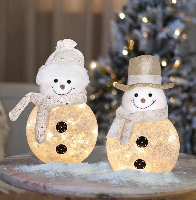 LED Glass Ivory & Gold Snowman Assorted,74455-C