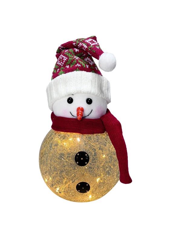 LED Glass Cranberry Holiday Snowman,75596-C