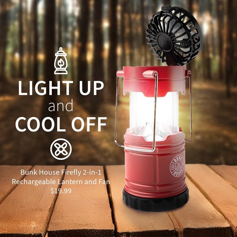Bunk House Firefly 2-in-1 Rechargeable Lantern and Fan,BHLAN12